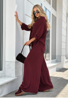 Wiskozowy Compleu Cămașă i Pantaloni wide leg Summer Skies burgundowy
