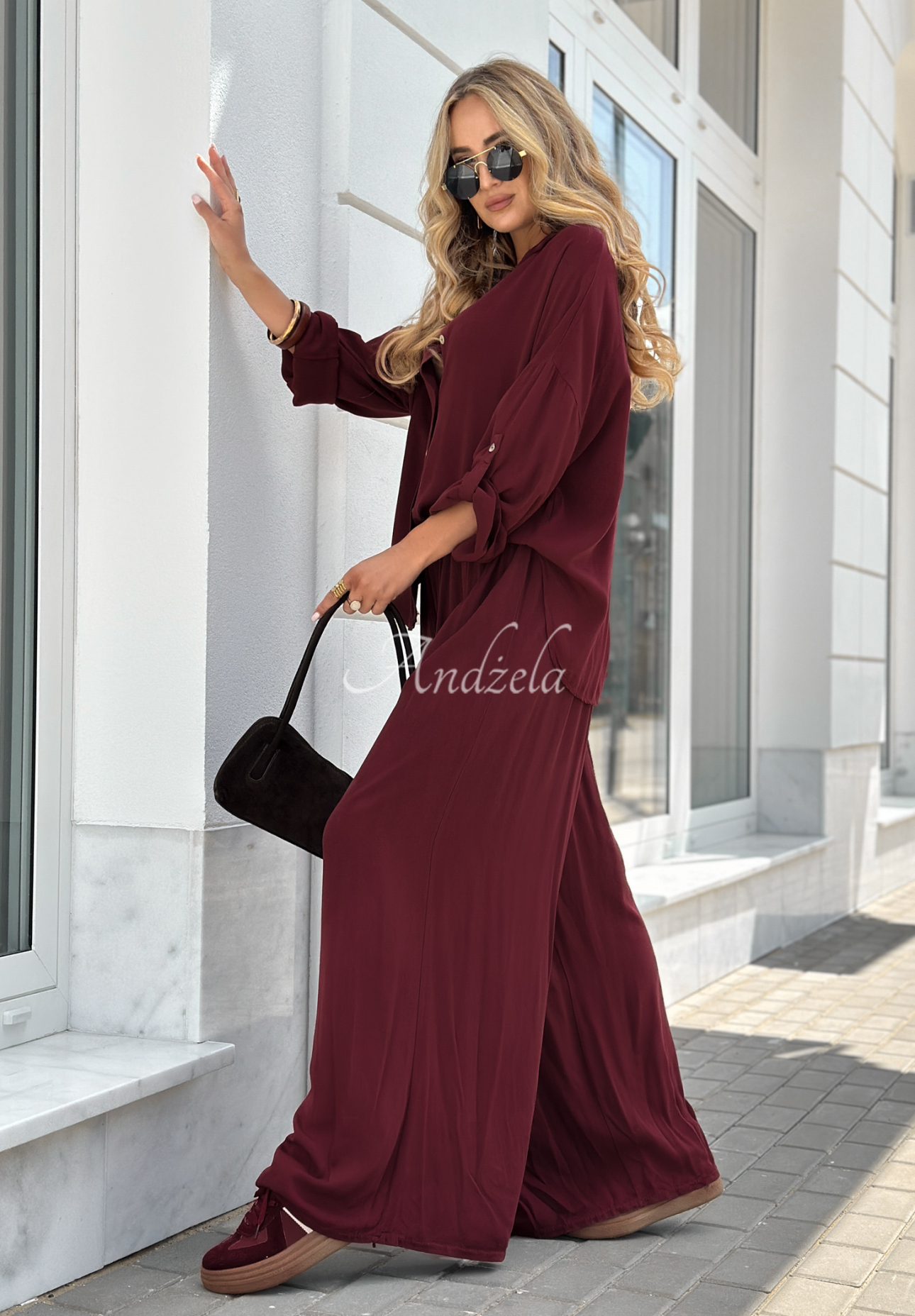 Set din viscoză Summer Skies format din cămașă și pantaloni wide leg