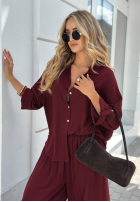 Wiskozowy Compleu Cămașă i Pantaloni wide leg Summer Skies burgundowy