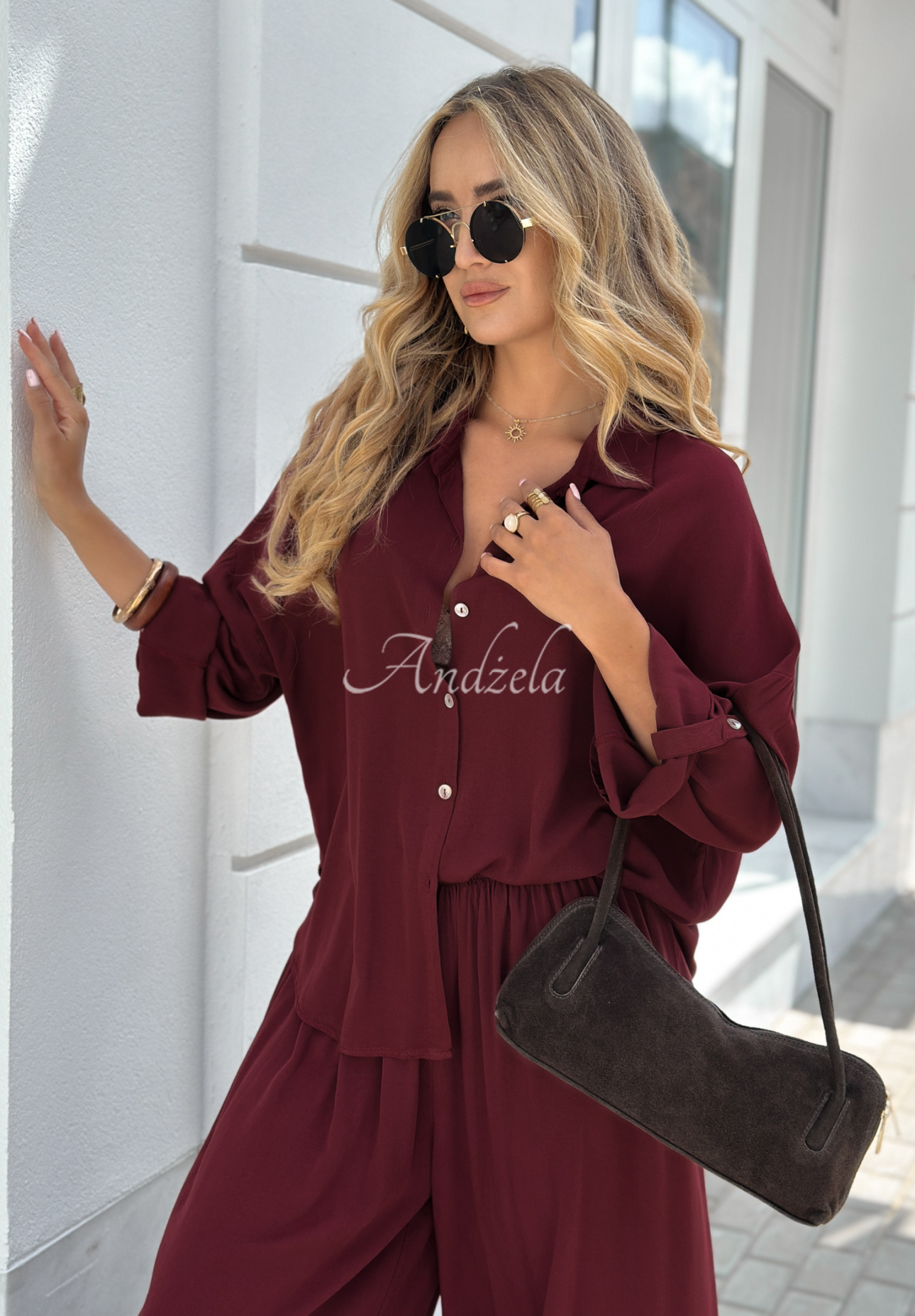 Set din viscoză Summer Skies format din cămașă și pantaloni wide leg