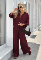 Wiskozowy Compleu Cămașă i Pantaloni wide leg Summer Skies burgundowy