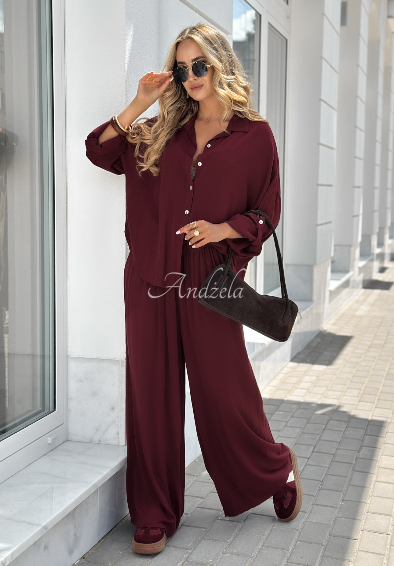 Set din viscoză Summer Skies format din cămașă și pantaloni wide leg