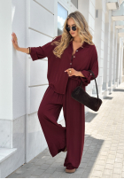Wiskozowy Compleu Cămașă i Pantaloni wide leg Summer Skies burgundowy