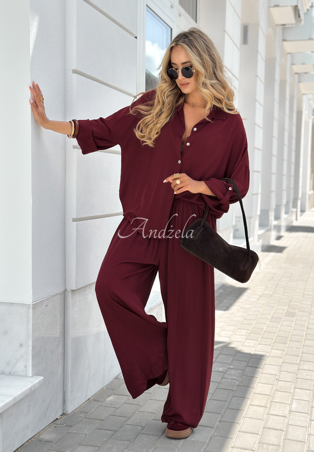 Set din viscoză Summer Skies format din cămașă și pantaloni wide leg