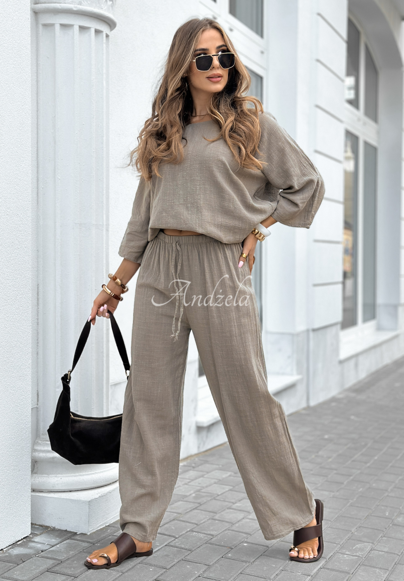 Set format din bluză și pantaloni wide leg Telling You