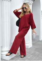 Compleu Bluză i Pantaloni wide leg Telling You burgundowy