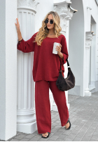 Compleu Bluză i Pantaloni wide leg Telling You burgundowy