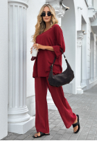 Compleu Bluză i Pantaloni wide leg Telling You burgundowy