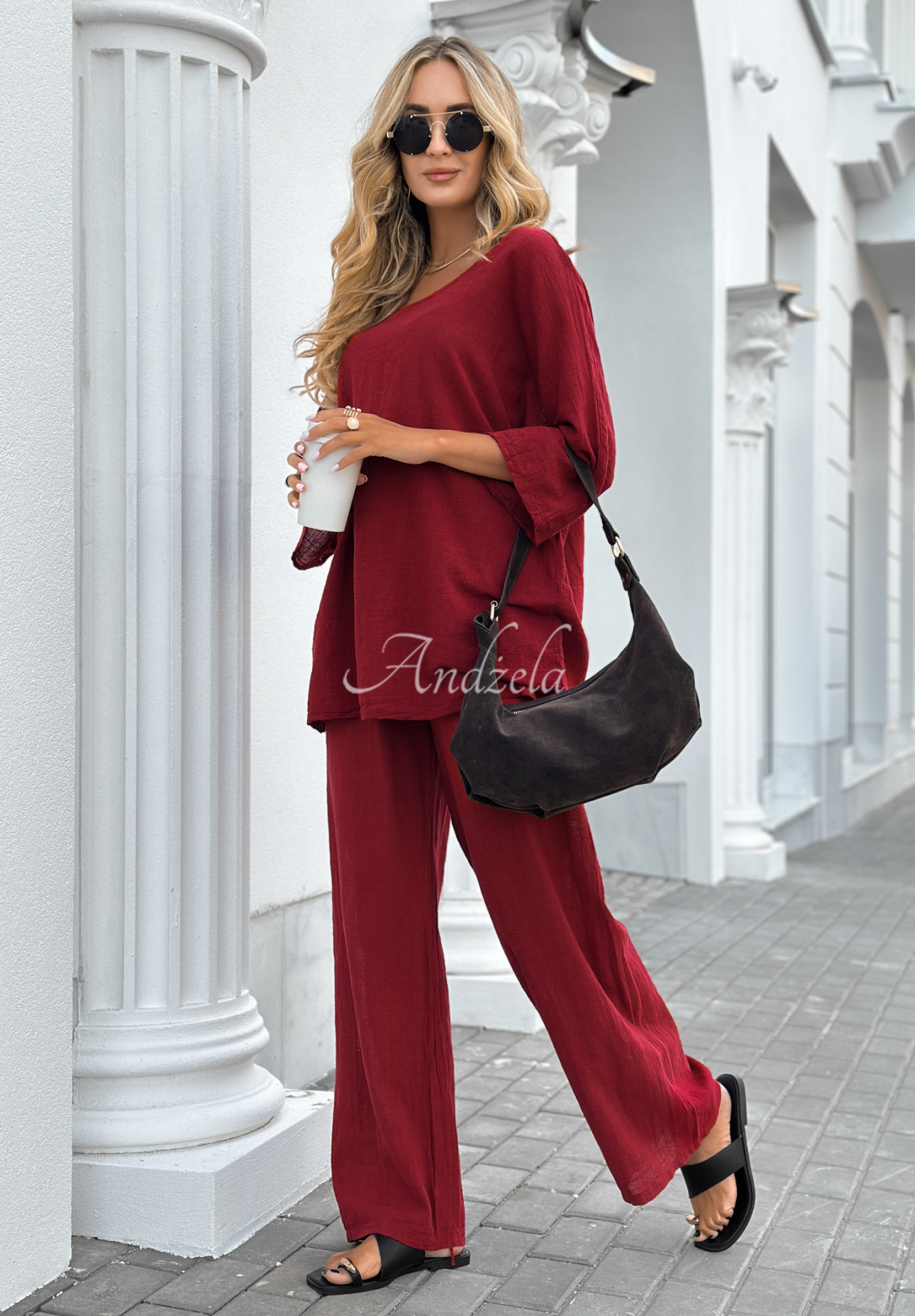 Set format din bluză și pantaloni wide leg Telling You