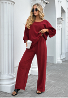 Compleu Bluză i Pantaloni wide leg Telling You burgundowy