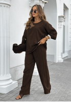 Compleu Bluză i Pantaloni wide leg Telling You ciocolatiu