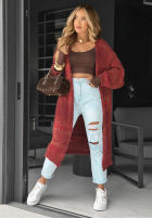 Długi Cardigan oversize Life You Dreamed burgundowy