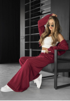 Compleu Hanorac i Pantaloni wide leg Let’s Do This burgundowy