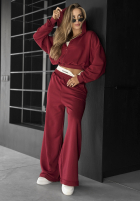 Compleu Hanorac i Pantaloni wide leg Let’s Do This burgundowy