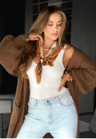 Eșarfă cu modele Classy And Charming beżowo-ciocolatie