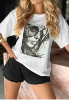 Krótki Tricou z nadrukiem Glasses Alb