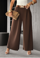 din material textil Pantaloni wide leg z paskiem Own Your Power ciocolatii