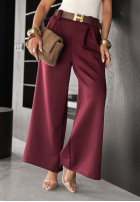 din material textil Pantaloni wide leg z paskiem Own Your Power burgundowe