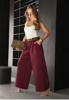 din material textil Pantaloni wide leg z paskiem Own Your Power burgundowe