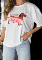 Tricou z nadrukiem Hot Dog Alb