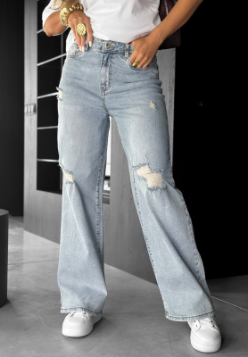 Blugi wide leg I Think So cu abraziuni