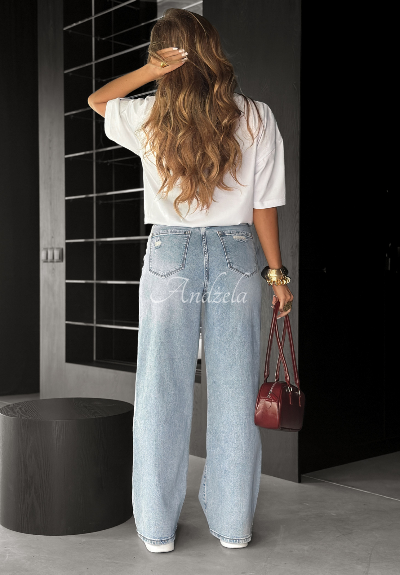 Blugi wide leg I Think So cu abraziuni
