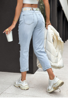 Pantaloni din denim mom fit z przetarciami Never Told You albastre