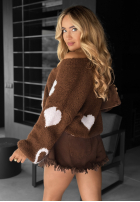 Krótki Cardigan oversiz w serca Second Date ciocolatiu