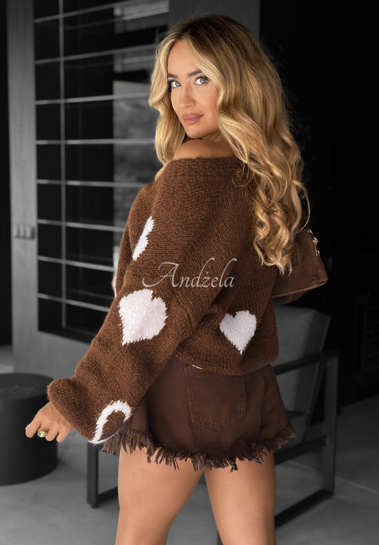 Cardigan scurt oversize Second Date cu inimioare