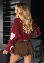 Krótki Cardigan oversiz w serca Second Date burgundowy