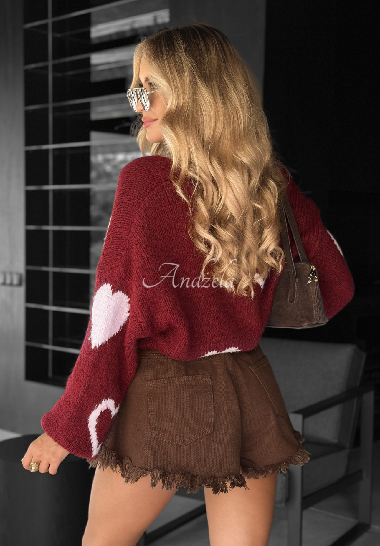 Cardigan scurt oversize Second Date cu inimioare