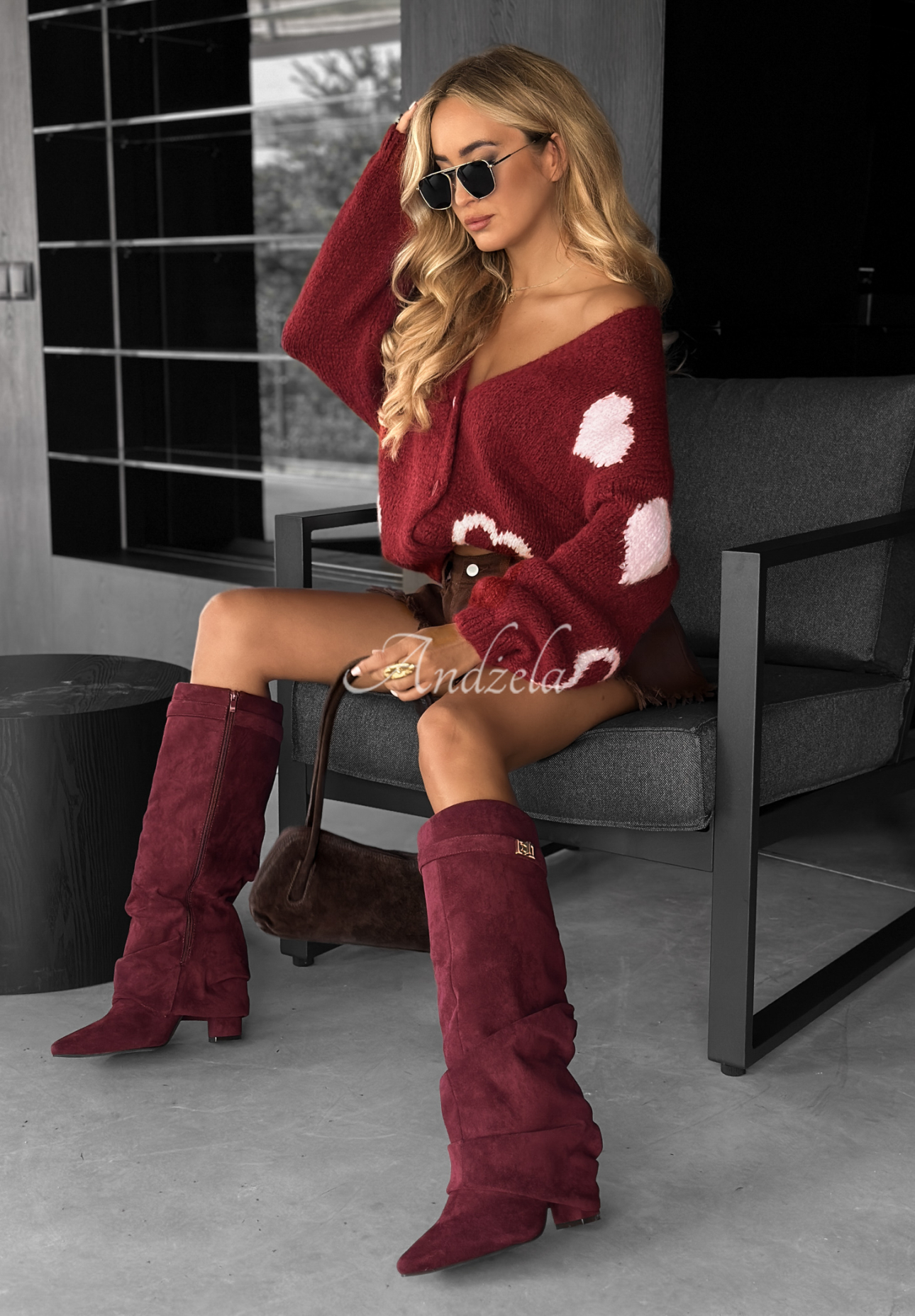 Cardigan scurt oversize Second Date cu inimioare