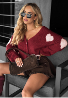 Krótki Cardigan oversiz w serca Second Date burgundowy