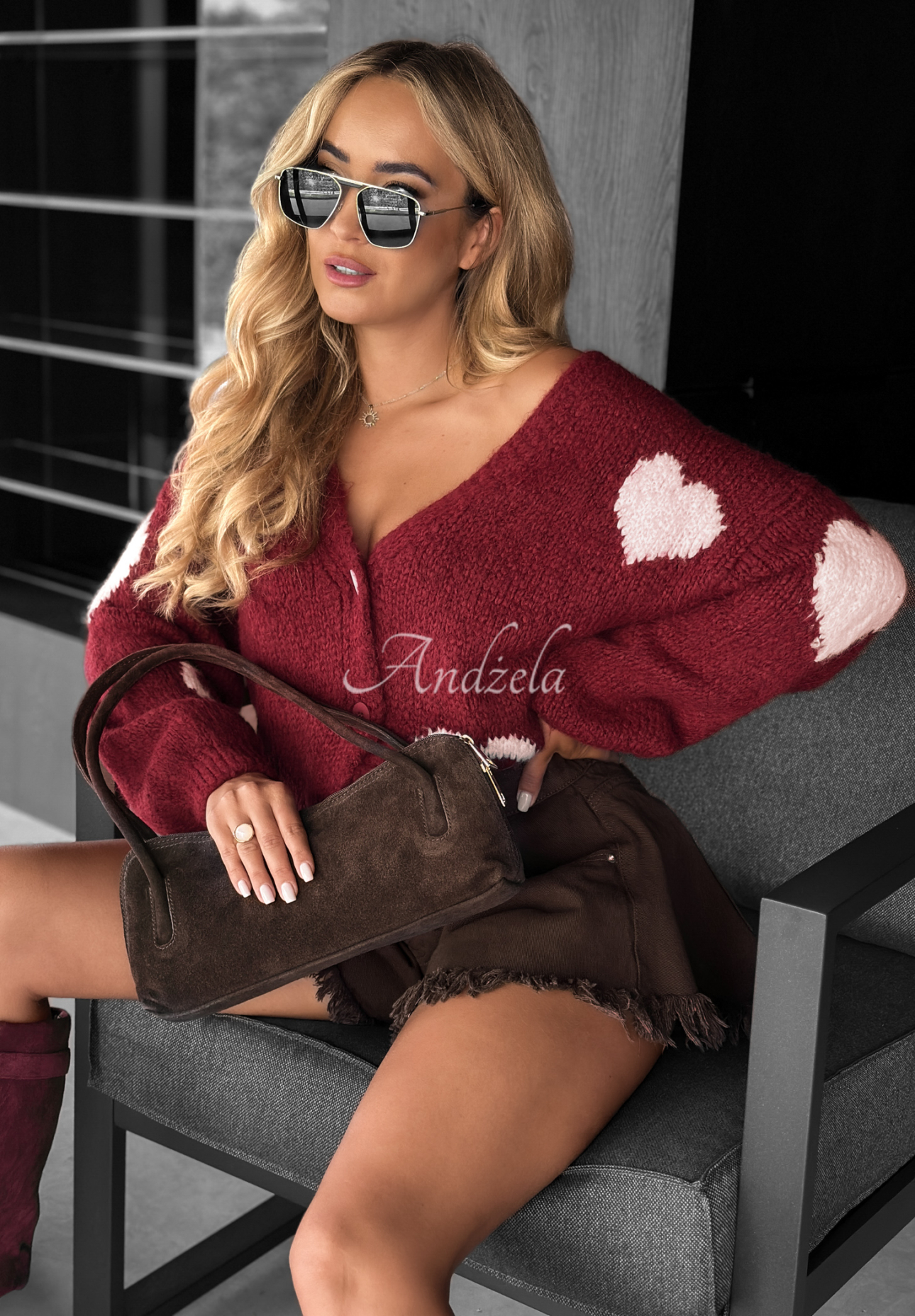Cardigan scurt oversize Second Date cu inimioare