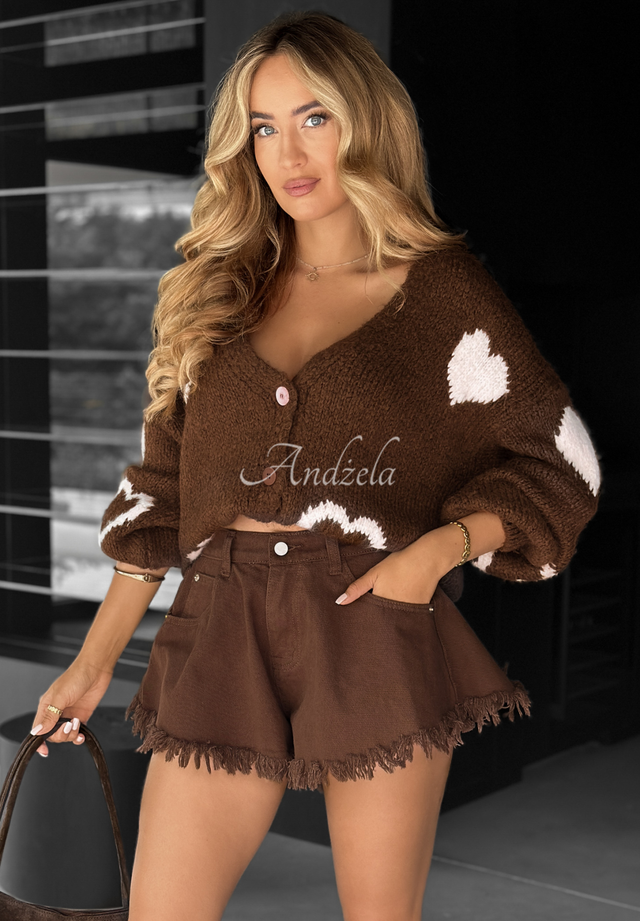 Cardigan scurt oversize Second Date cu inimioare