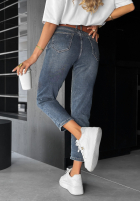 Pantaloni din denim mom fit z paskiem Main Character ciemnoniebieskie