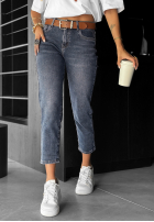 Pantaloni din denim mom fit z paskiem Main Character ciemnoniebieskie