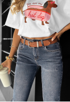Pantaloni din denim mom fit z paskiem Main Character ciemnoniebieskie