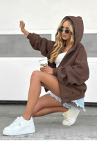 Hanorac z kapturem oversize Don't Tell ciocolatie
