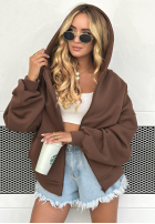Hanorac z kapturem oversize Don't Tell ciocolatie
