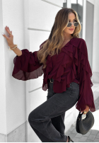 Cămașă z falbankami Flowy Dreams burgundowa