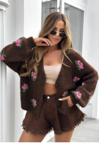Krótki Cardigan w kwiaty Bloomingdale ciocolatiu
