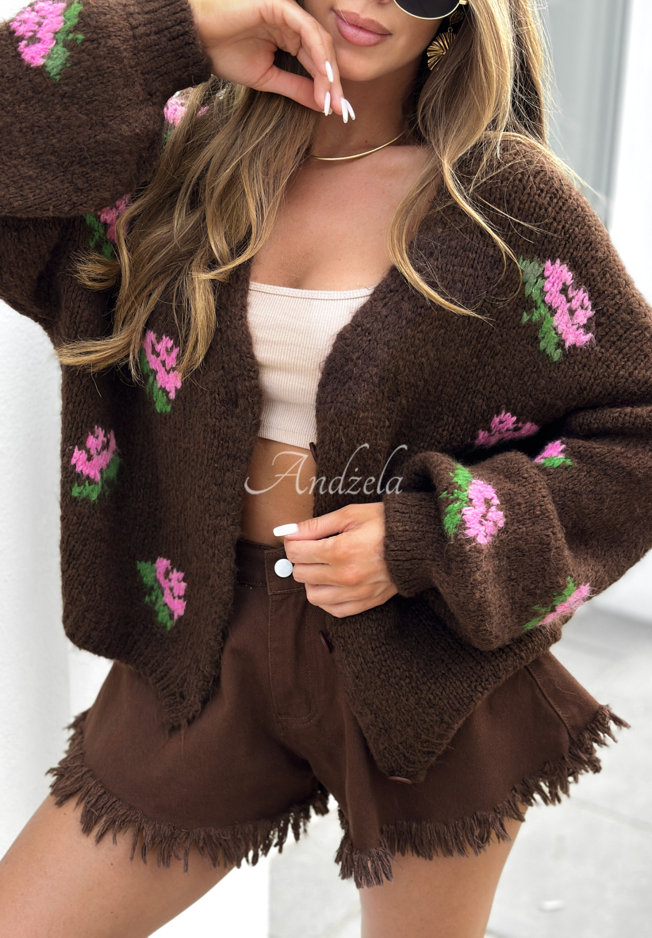 Cardigan scurt cu flori Bloomingdale