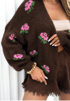 Krótki Cardigan w kwiaty Bloomingdale ciocolatiu