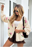Krótki Cardigan w kwiaty Bloomingdale bej