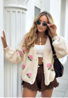 Krótki Cardigan w kwiaty Bloomingdale bej