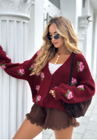 Krótki Cardigan w kwiaty Bloomingdale burgundowy