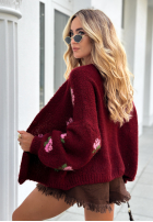 Krótki Cardigan w kwiaty Bloomingdale burgundowy