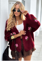 Krótki Cardigan w kwiaty Bloomingdale burgundowy