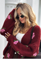 Krótki Cardigan w kwiaty Bloomingdale burgundowy